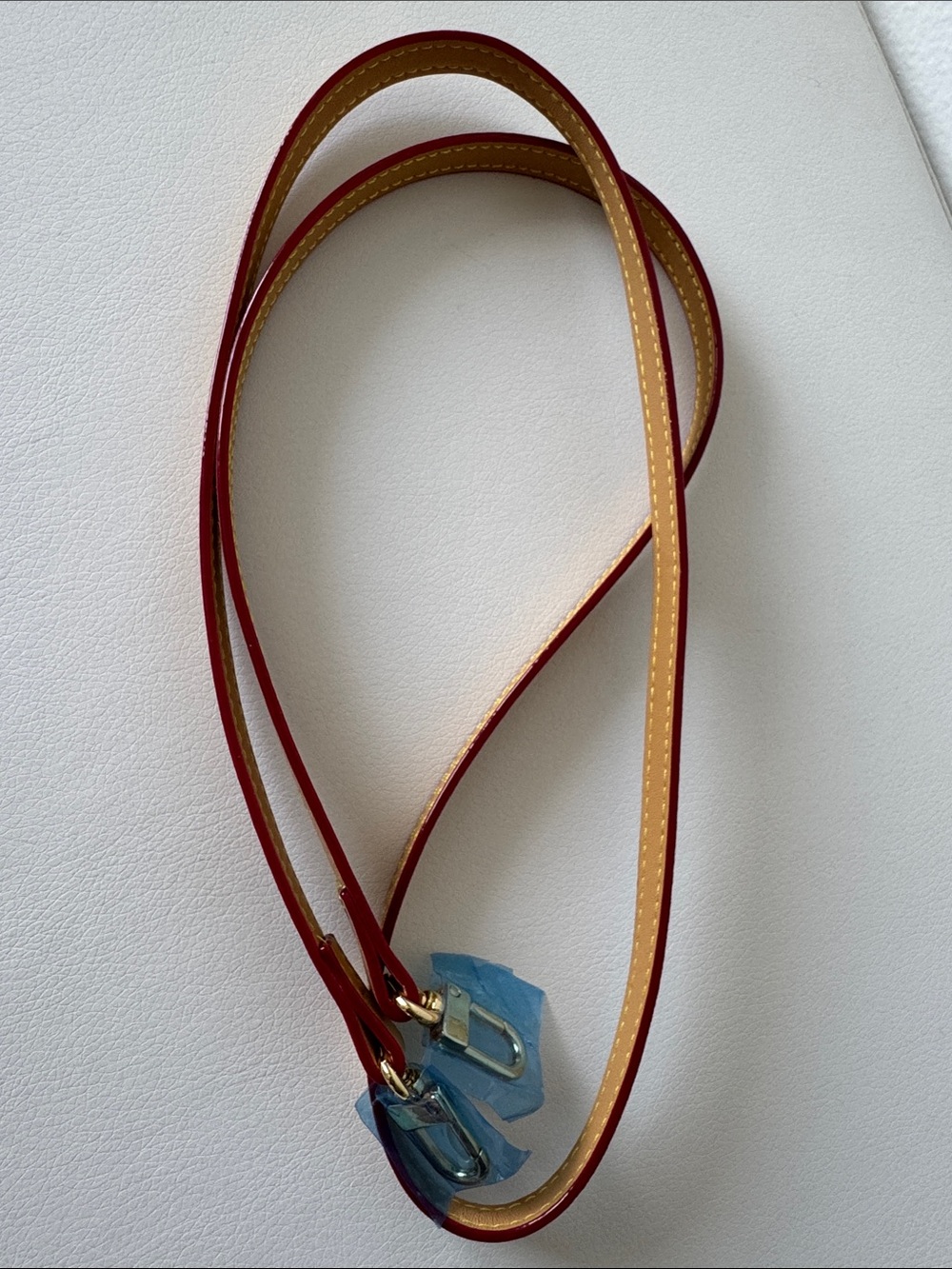 Red and Tan Leather Bag Strap - 22.5” Length